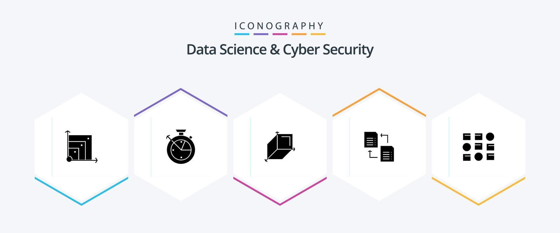 pack d'icônes de 25 glyphes pour la science des données et la cybersécurité, y compris le système. depuis. 3d. partager. Les données vecteur