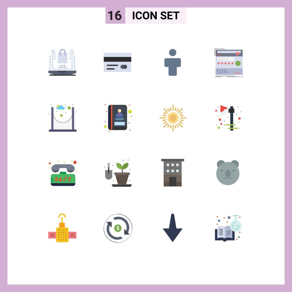 symboles d'icônes universelles groupe de 16 couleurs plates modernes de rack de module d'avatar de son de pont pack modifiable d'éléments de conception de vecteur créatif