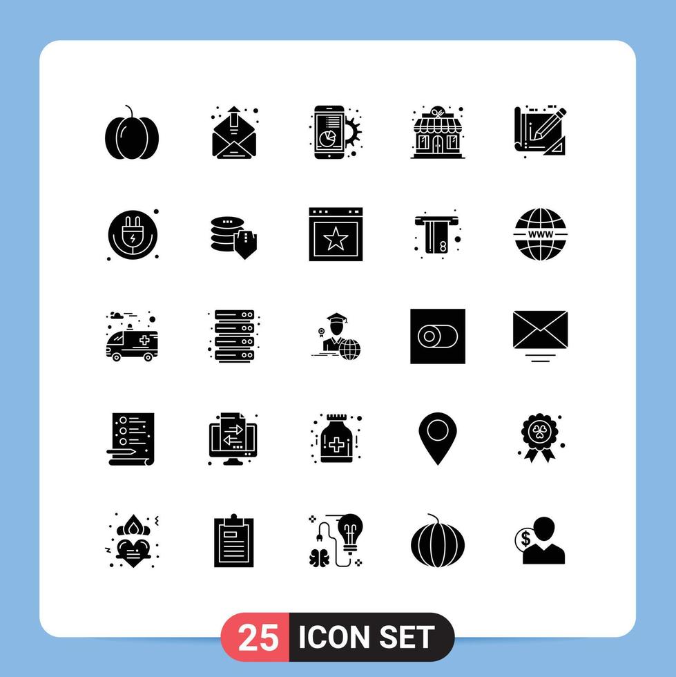 interface utilisateur pack de 25 glyphes solides de base d'outils tableau de magasin restaurant éléments de conception vectoriels modifiables mobiles vecteur