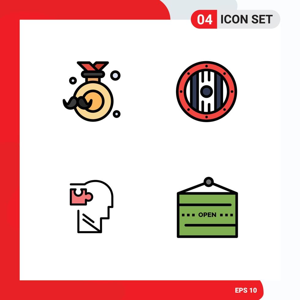interface mobile fillline plat couleur ensemble de 4 pictogrammes d'insigne fête des pères humains esprit de jeu éléments de conception vectoriels modifiables vecteur