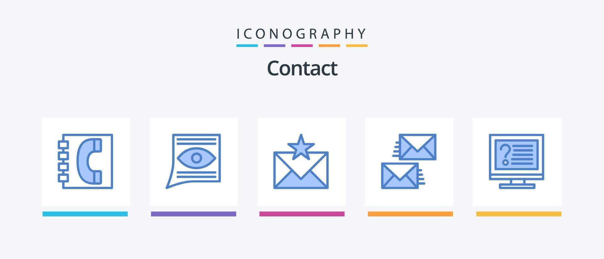 contactez le pack d'icônes bleu 5, y compris contactez-nous. la communication. e-mail. favoris. enveloppe. conception d'icônes créatives vecteur