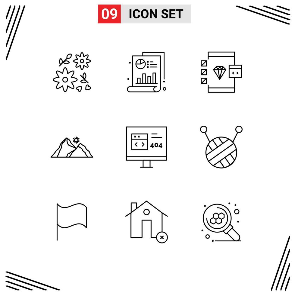 ensemble de 9 symboles d'icônes d'interface utilisateur modernes signes pour l'application navigateur de montagne nature colline éléments de conception vectoriels modifiables vecteur