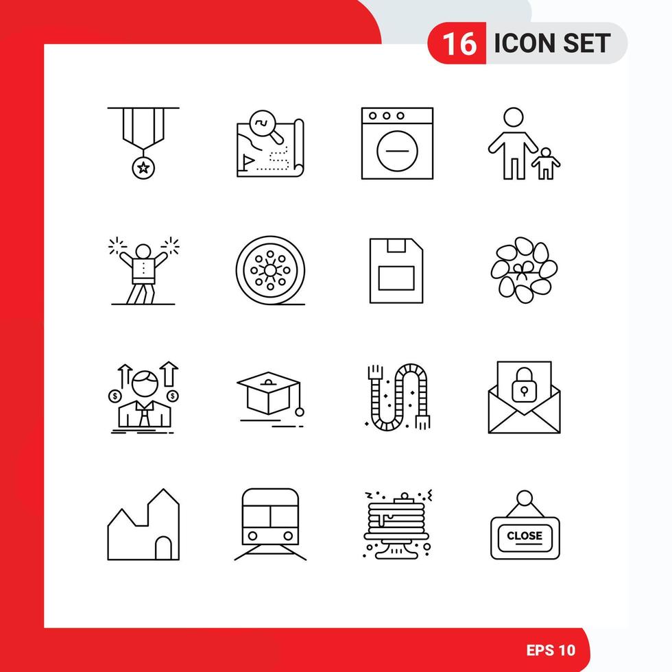 16 pack de contours d'interface utilisateur de signes et symboles modernes de carte familiale enfant papa mac éléments de conception vectoriels modifiables vecteur