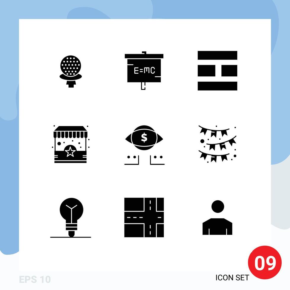 ensemble moderne de 9 glyphes et symboles solides tels que des éléments de conception vectoriels modifiables vecteur