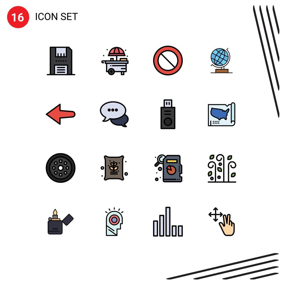 ensemble moderne de 16 lignes et symboles remplis de couleurs plates tels que les éléments de conception vectoriels créatifs modifiables du bureau web d'interdiction de la flèche à bulles vecteur
