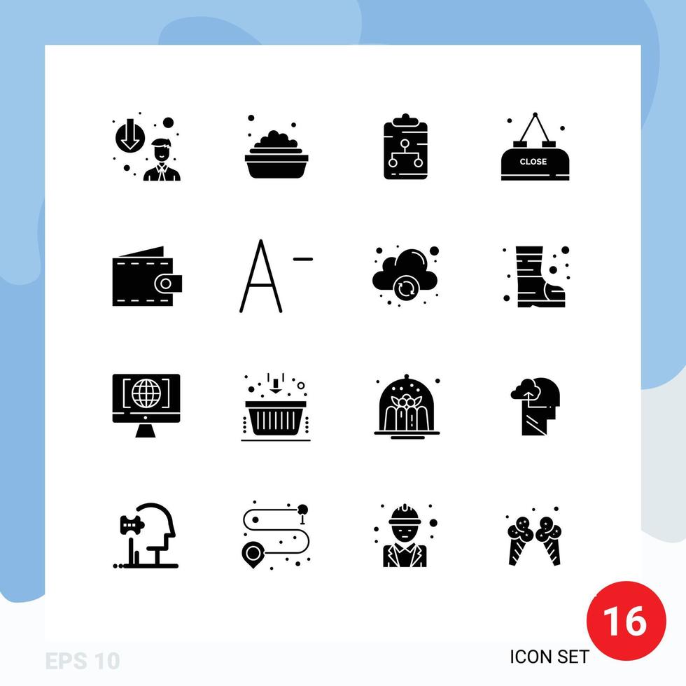 ensemble de 16 symboles d'icônes d'interface utilisateur modernes signes pour l'argent fermer connecter repas boisson éléments de conception vectoriels modifiables vecteur