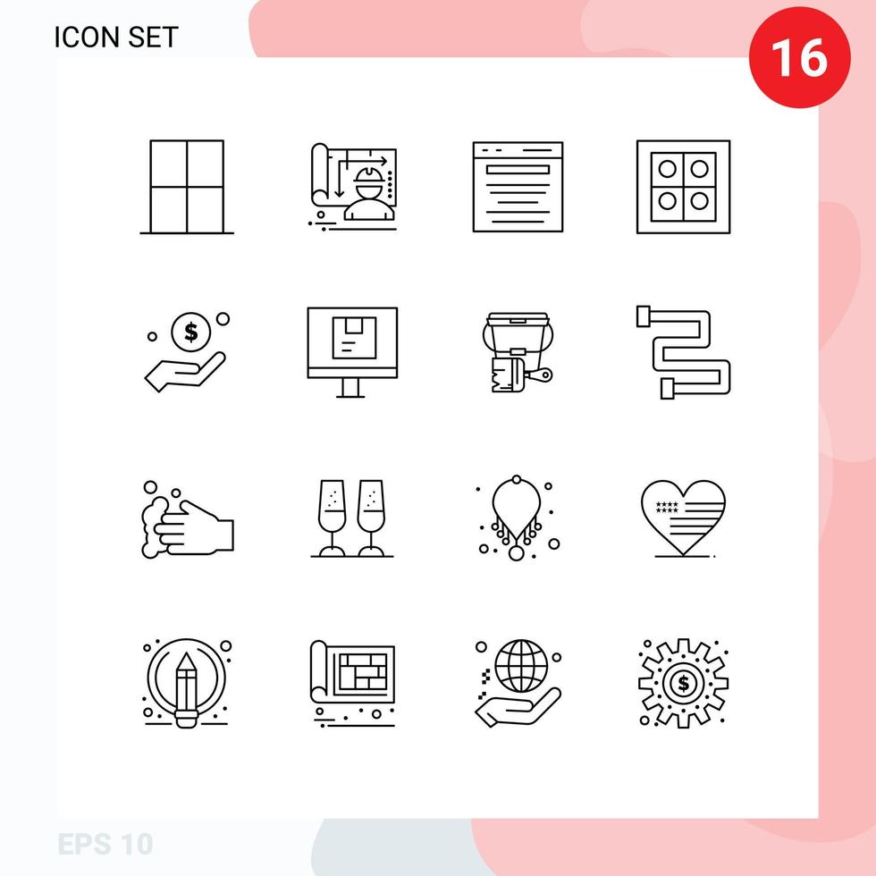 aperçu de l'interface mobile ensemble de 16 pictogrammes d'éléments de conception vectoriels modifiables de marketing de gaz d'ingénieur de cuisine dollar vecteur
