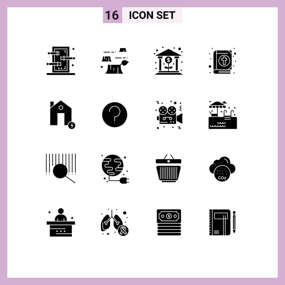 pack de 16 glyphes solides créatifs de bâtiments banque de vacances livre de pâques éléments de conception vectoriels modifiables vecteur