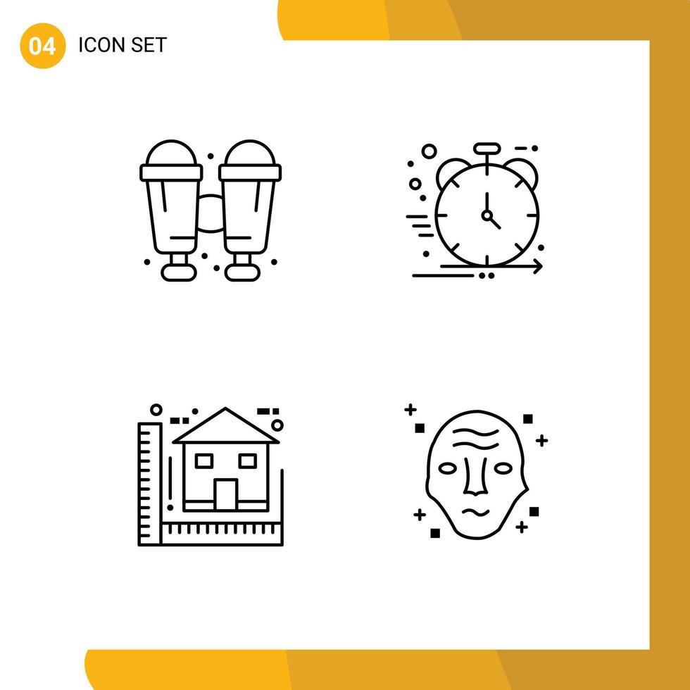 ensemble de pictogrammes de 4 couleurs plates simples remplies de jumelles plan de développement de produits éléments de conception vectoriels modifiables à la maison vecteur