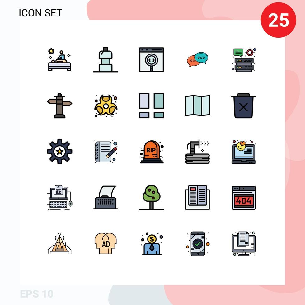 25 interface utilisateur ligne remplie pack de couleurs plates de signes et symboles modernes de dialogue serveur conversation navigateur chat éléments de conception vectoriels modifiables vecteur