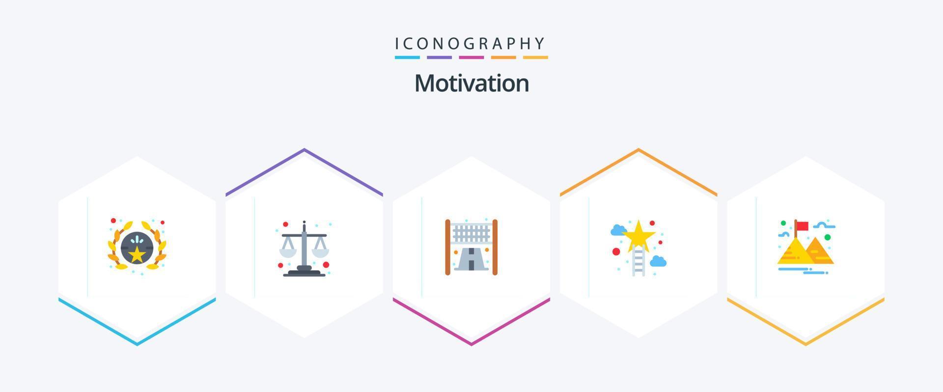 pack d'icônes plates de motivation 25, y compris la montagne. but. la ligne. Succès. Star vecteur