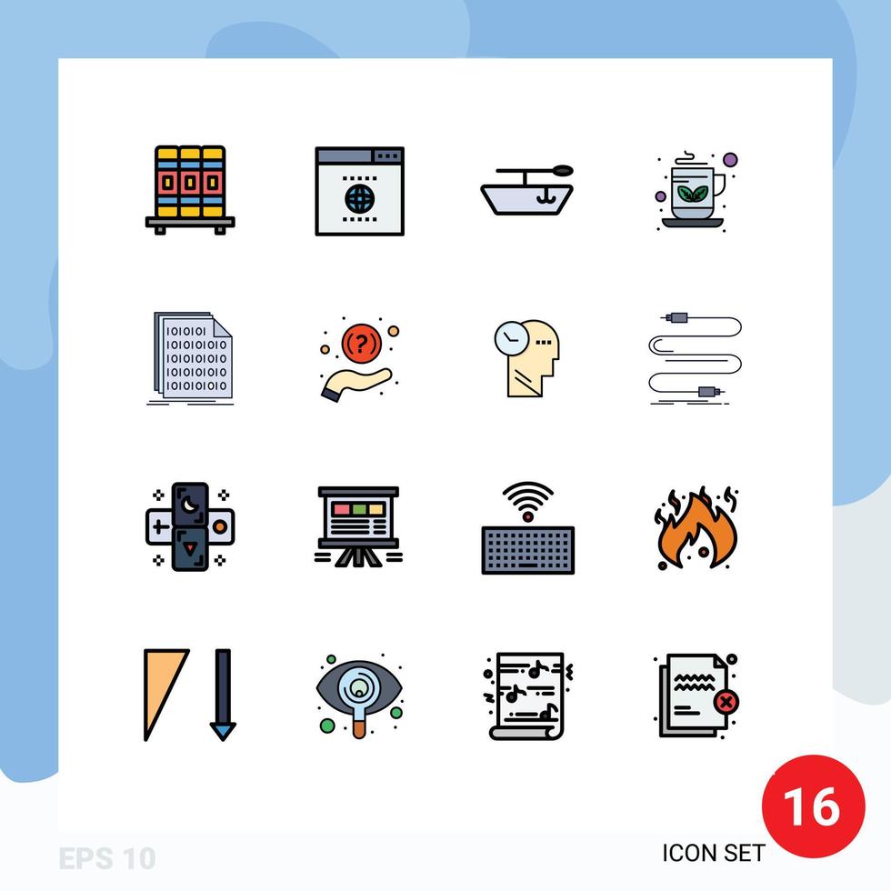 ensemble de 16 symboles d'icônes d'interface utilisateur modernes signes d'aide document code de données de café éléments de conception vectoriels créatifs modifiables vecteur