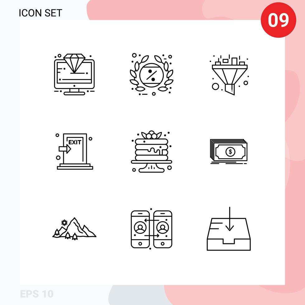 pictogramme ensemble de 9 contours simples de sortie évacuer l'étiquette évasion trier éléments de conception vectoriels modifiables vecteur