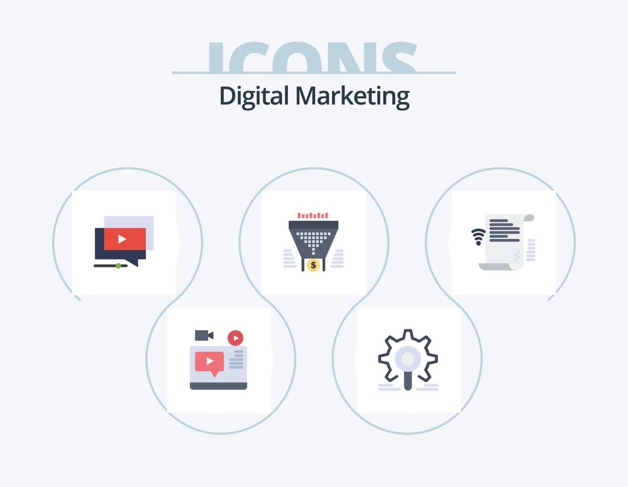 pack d'icônes plates de marketing numérique 5 conception d'icônes. entonnoir. filtre. recherche. présentation. Didacticiel vecteur