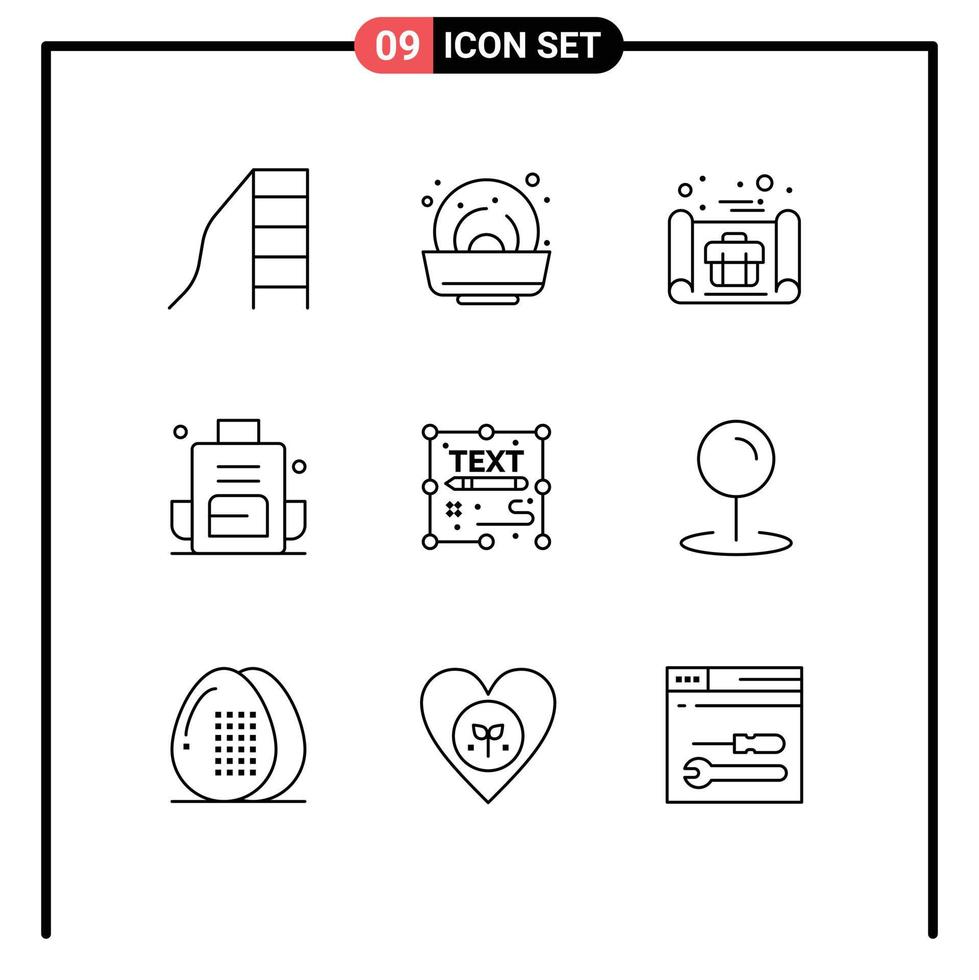 9 ensemble de contours d'interface utilisateur de signes et symboles modernes du plan d'affaires de sac d'école créatif à l'extérieur des éléments de conception vectoriels modifiables vecteur