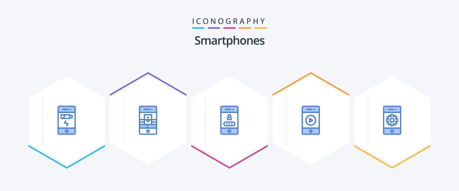 pack d'icônes bleues pour smartphones 25, y compris la cellule. du son. webcam. musique. Sécurité vecteur