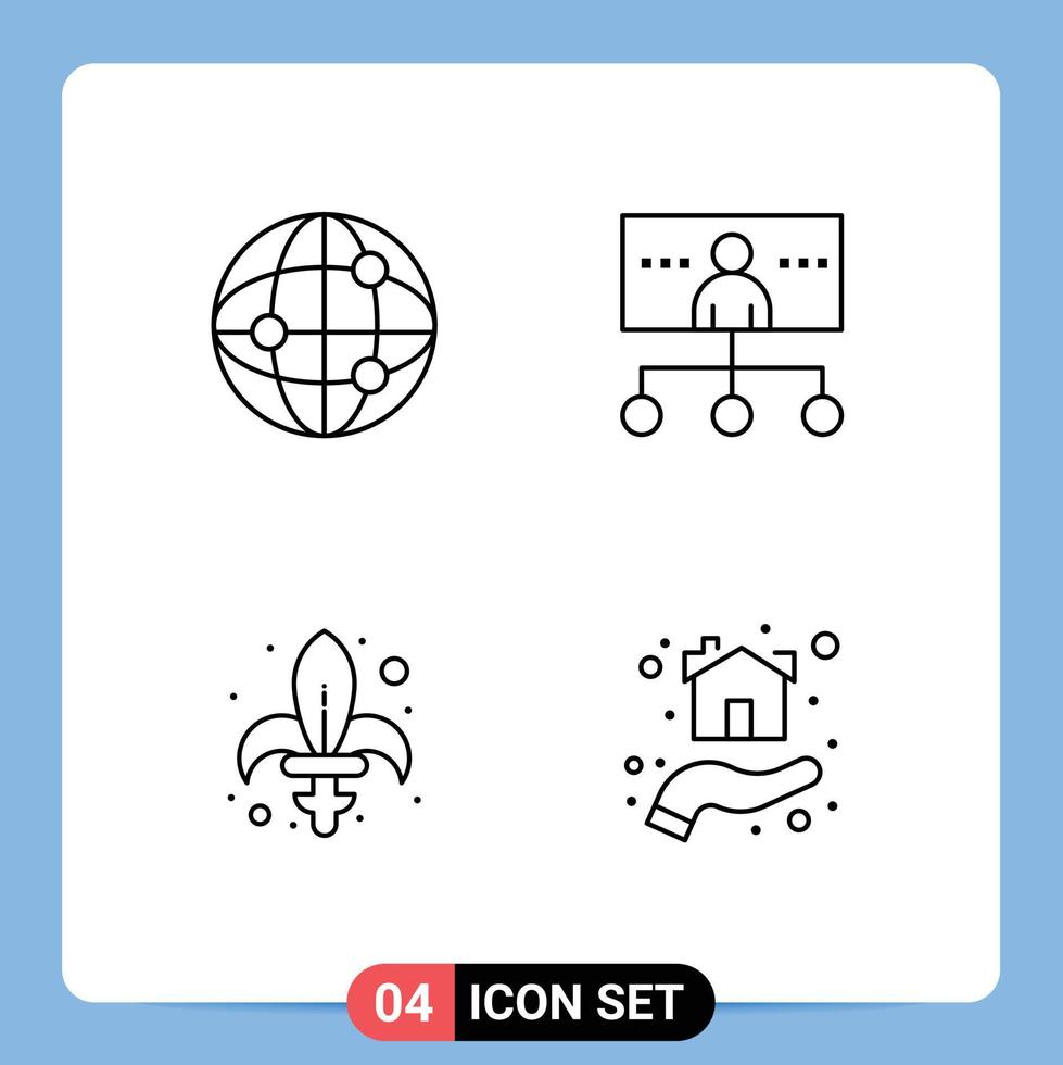 ensemble de pictogrammes de 4 couleurs plates simples remplies d'éléments de conception vectoriels modifiables d'épée de gestion d'entreprise mondiale gras vecteur