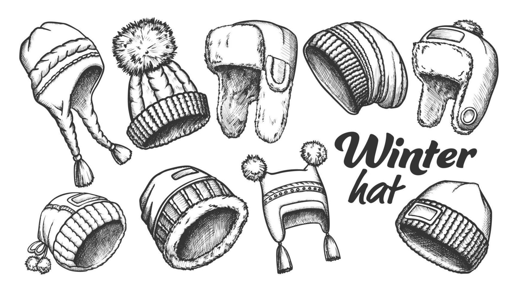 chapeau d'hiver accessoire vestimentaire retro set vector