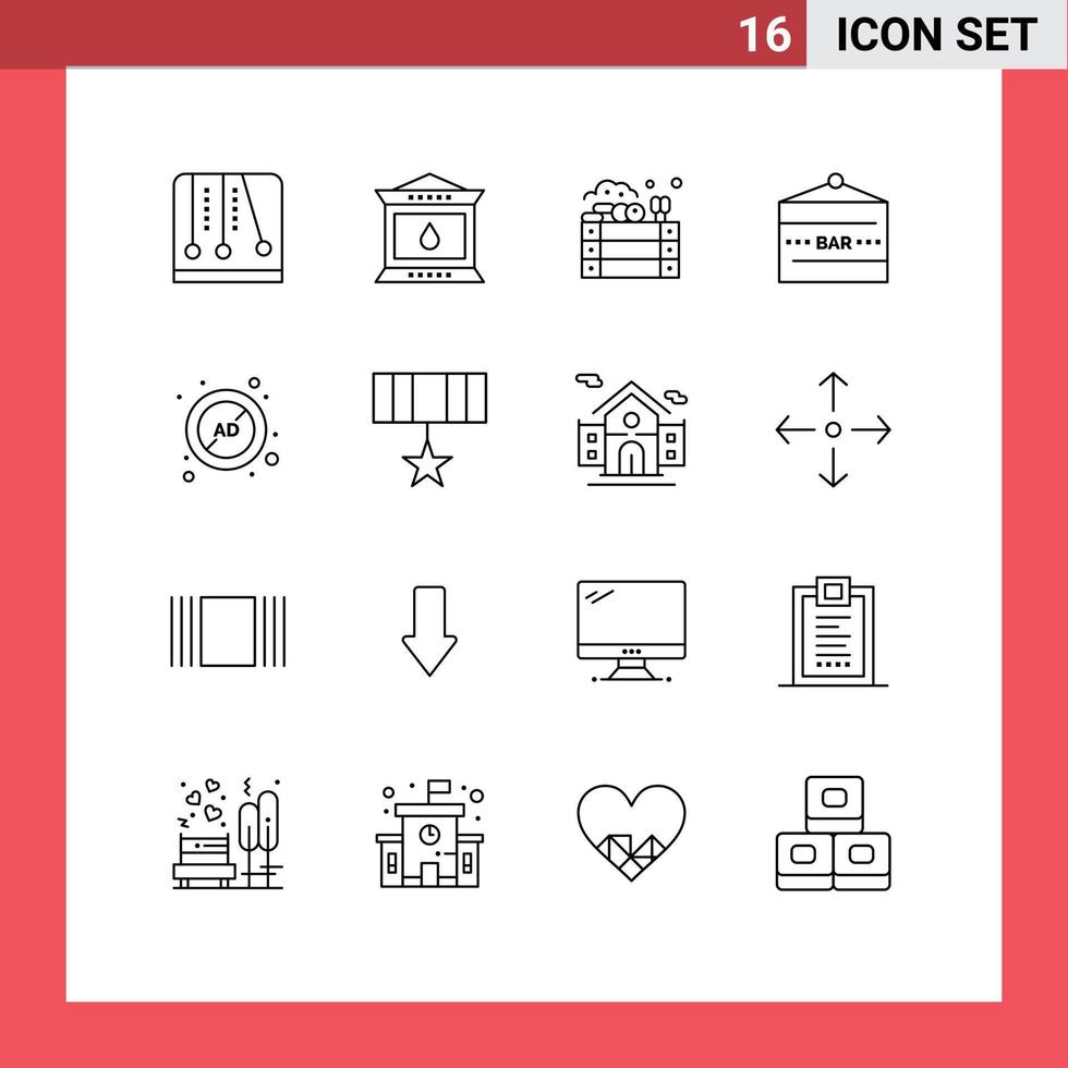 ensemble de 16 contours vectoriels sur la grille pour le divertissement publicitaire agriculture boisson bar bar éléments de conception vectoriels modifiables vecteur