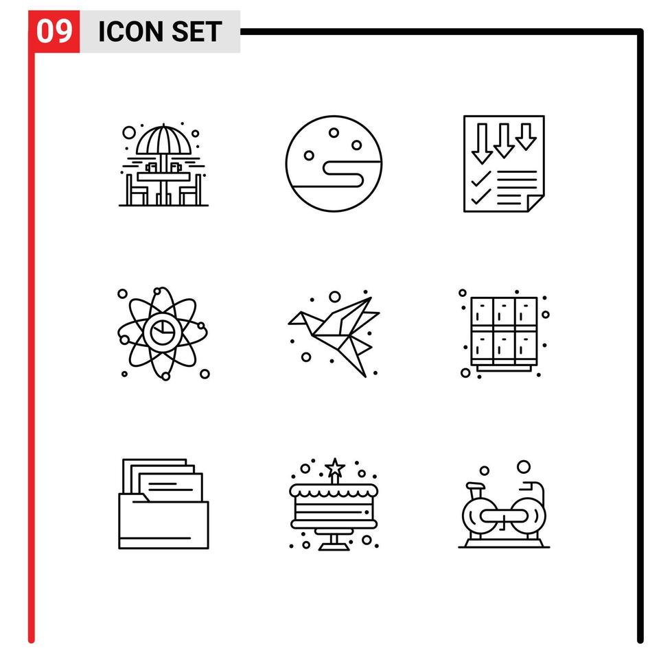 symboles d'icônes universels groupe de 9 contours modernes d'éléments de conception vectoriels modifiables d'atome de graphique de données de lien d'art vecteur