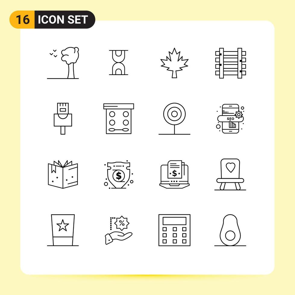 ensemble moderne de 16 contours pictogramme de maquillage beauté érable ethernet transport éléments de conception vectoriels modifiables vecteur