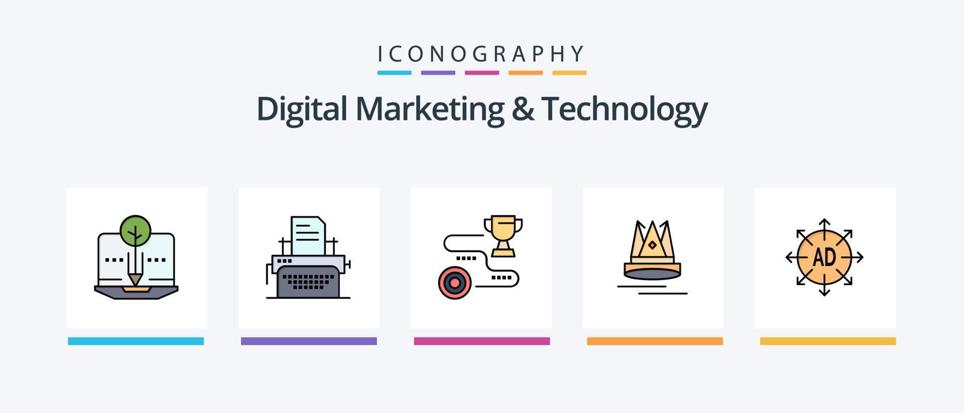 ligne de marketing numérique et de technologie remplie de 5 icônes, y compris le modèle. enseigne. biologique. La publicité. un d. conception d'icônes créatives vecteur