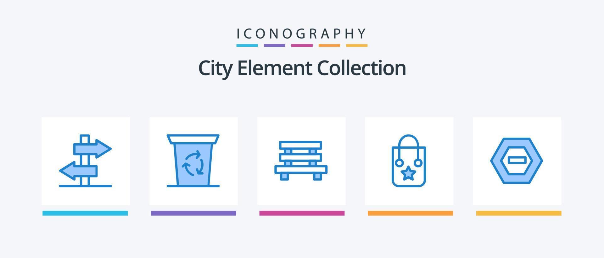 pack d'icônes bleu 5 de la collection d'éléments de la ville, y compris moins. hexagone. élément. périple. sac. conception d'icônes créatives vecteur