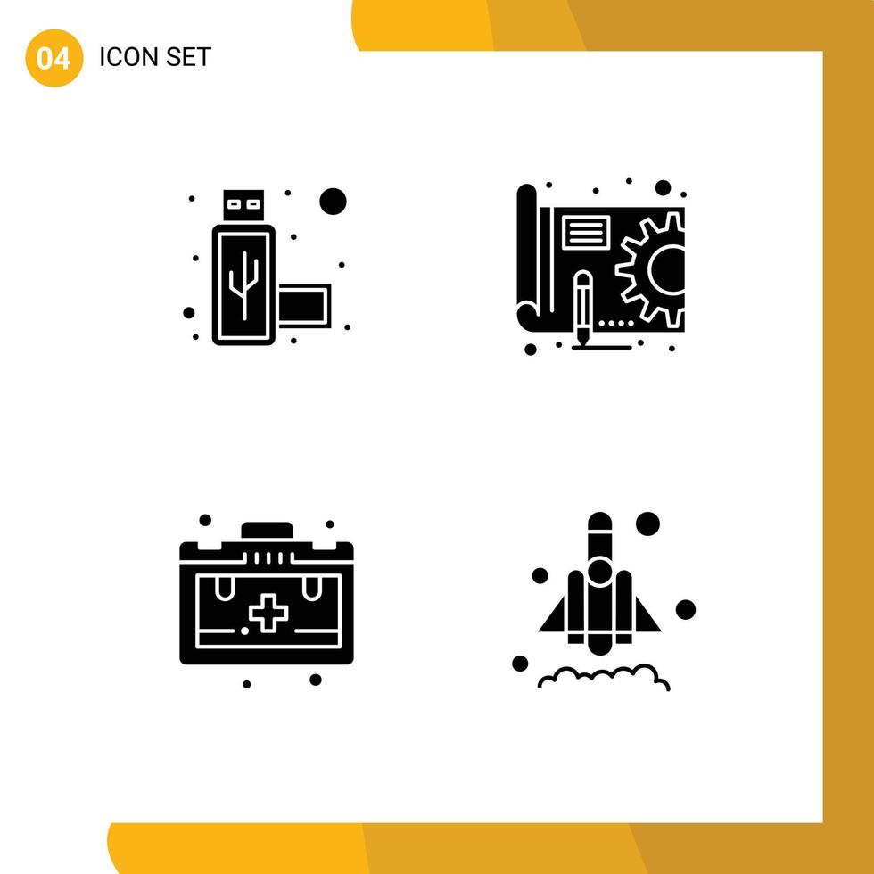 4 icônes créatives signes et symboles modernes de connexion motivation blue print gear rocket éléments de conception vectoriels modifiables vecteur