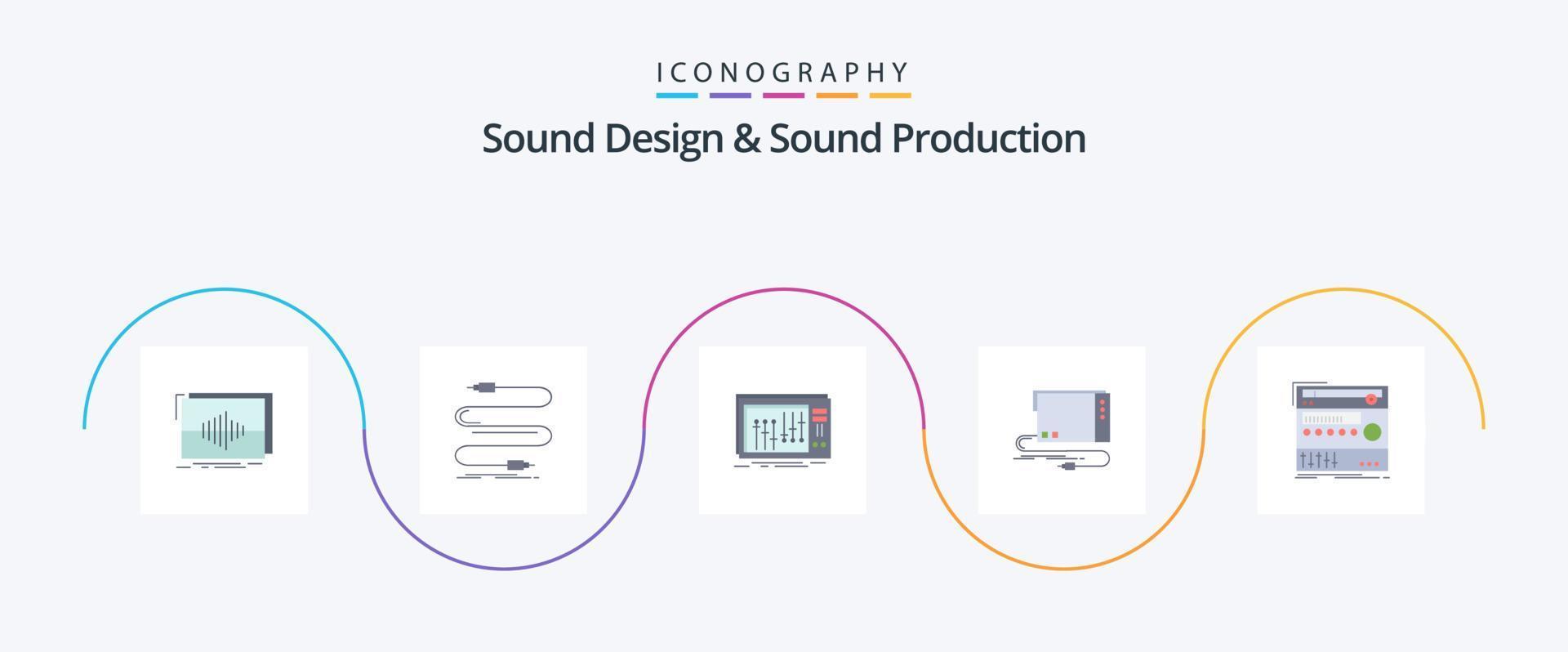 conception sonore et production sonore pack d'icônes plat 5, y compris externe. l'audio. du son. studio. mixer vecteur