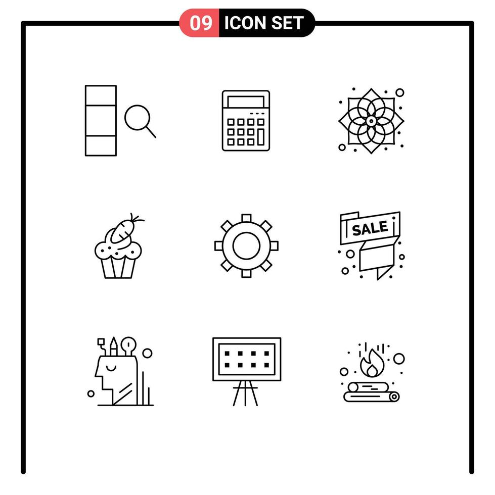 ensemble de pictogrammes de 9 contours simples d'éléments de conception vectoriels éditables de la coupe de pâques chinoise de carotte d'engrenage vecteur