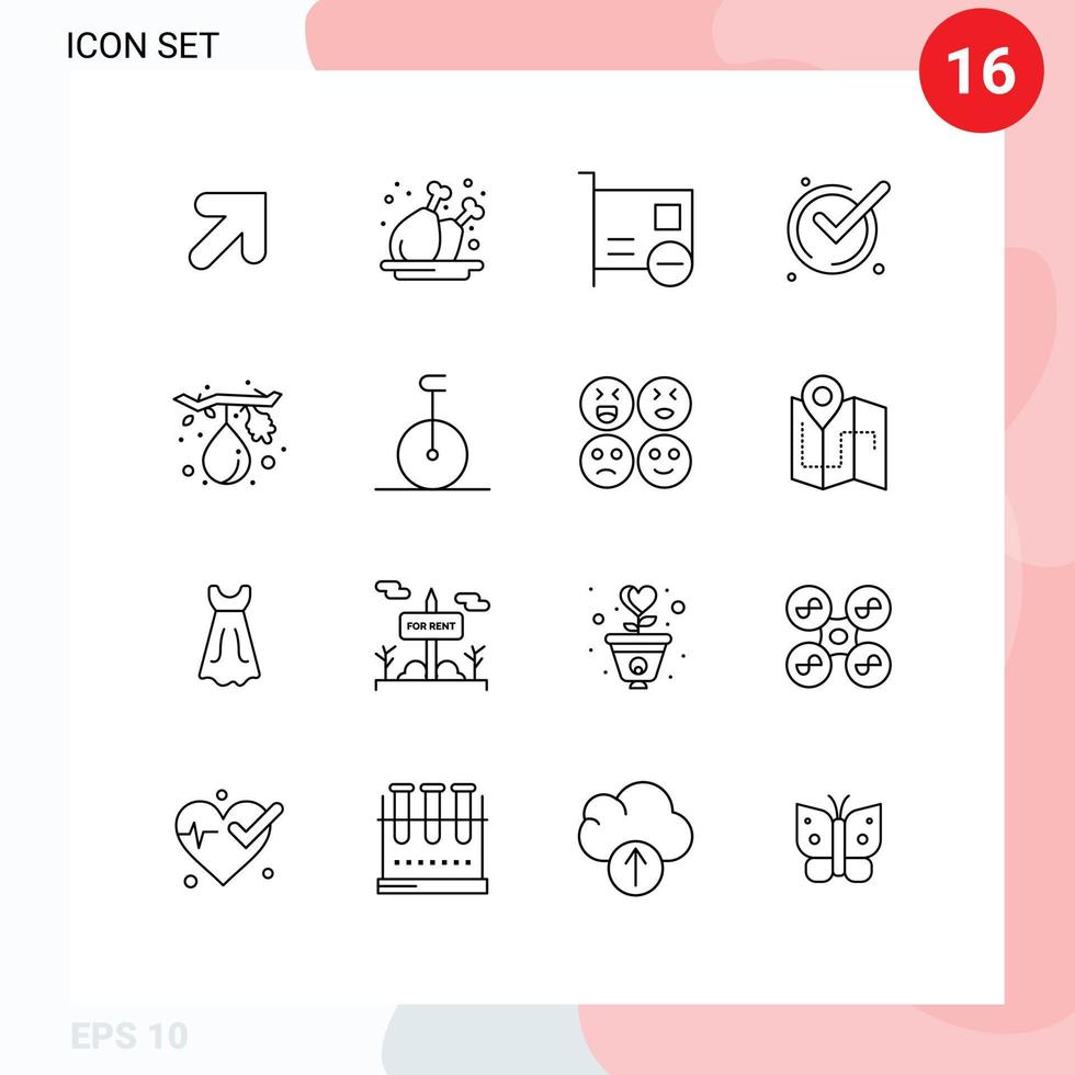ensemble de pictogrammes de 16 contours simples de nourriture reconnaître les ordinateurs ok accepter les éléments de conception vectoriels modifiables vecteur