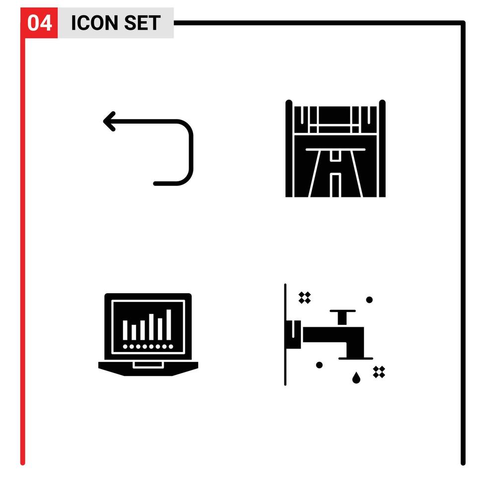 pack d'interface utilisateur de 4 glyphes solides de base d'éléments de conception vectoriels modifiables de robinet de course arrière de calcul de flèche vecteur