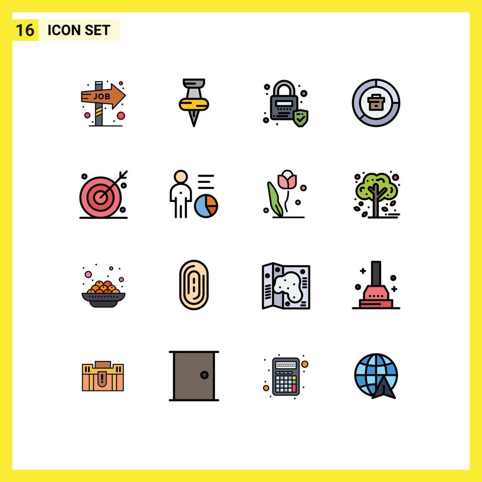 interface mobile ligne remplie de couleurs plates ensemble de 16 pictogrammes de taureaux viser des données de rapport verrouillées éléments de conception vectoriels créatifs modifiables vecteur