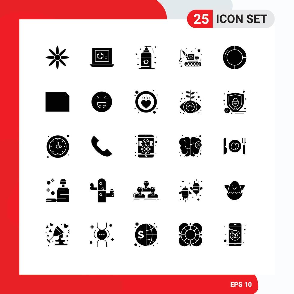interface mobile ensemble de glyphes solides de 25 pictogrammes d'éléments de conception vectoriels modifiables d'entreprise de protection solaire de tarte de fichier vecteur