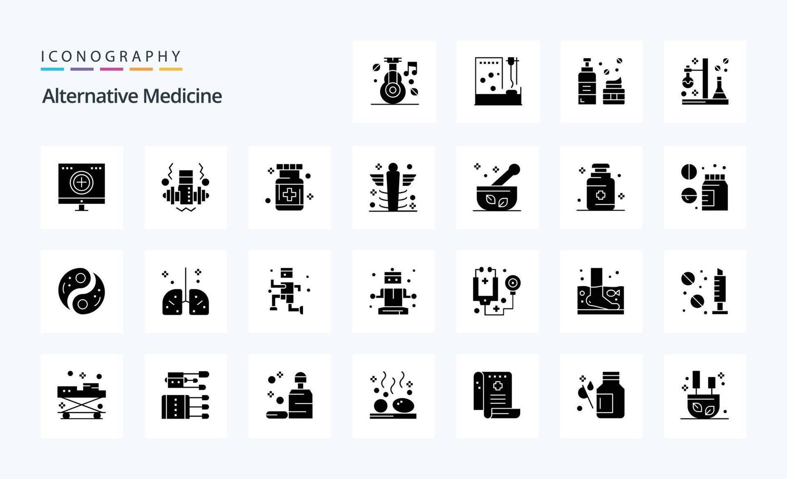 25 pack d'icônes de glyphes solides de médecine alternative vecteur