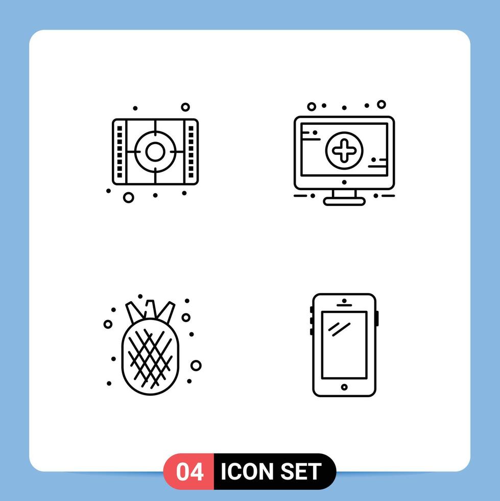 ensemble moderne de 4 pictogrammes de couleurs plates remplies d'éléments de conception vectoriels modifiables de téléphone de signe de peinture d'aliments biologiques de film vecteur