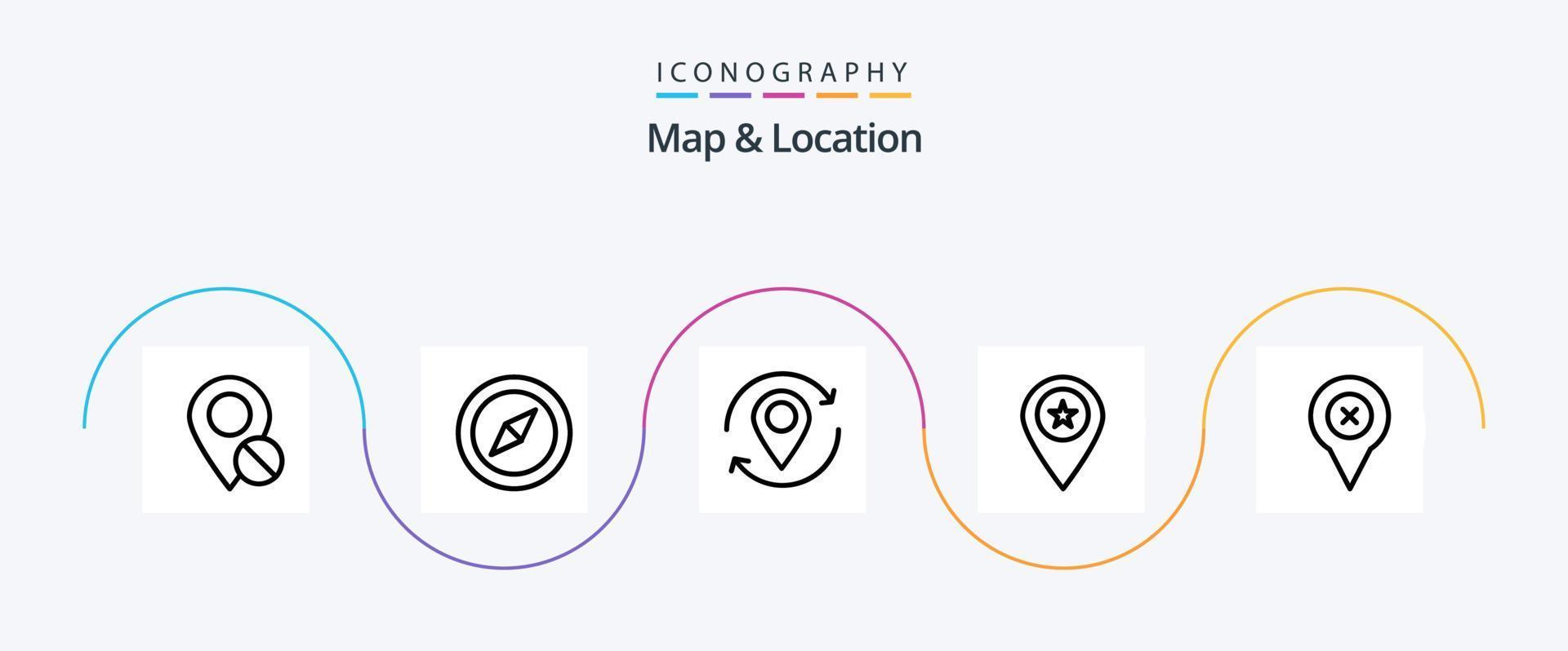 carte et pack d'icônes de la ligne de localisation 5, y compris la broche. carte. La Flèche. emplacement. épingler vecteur