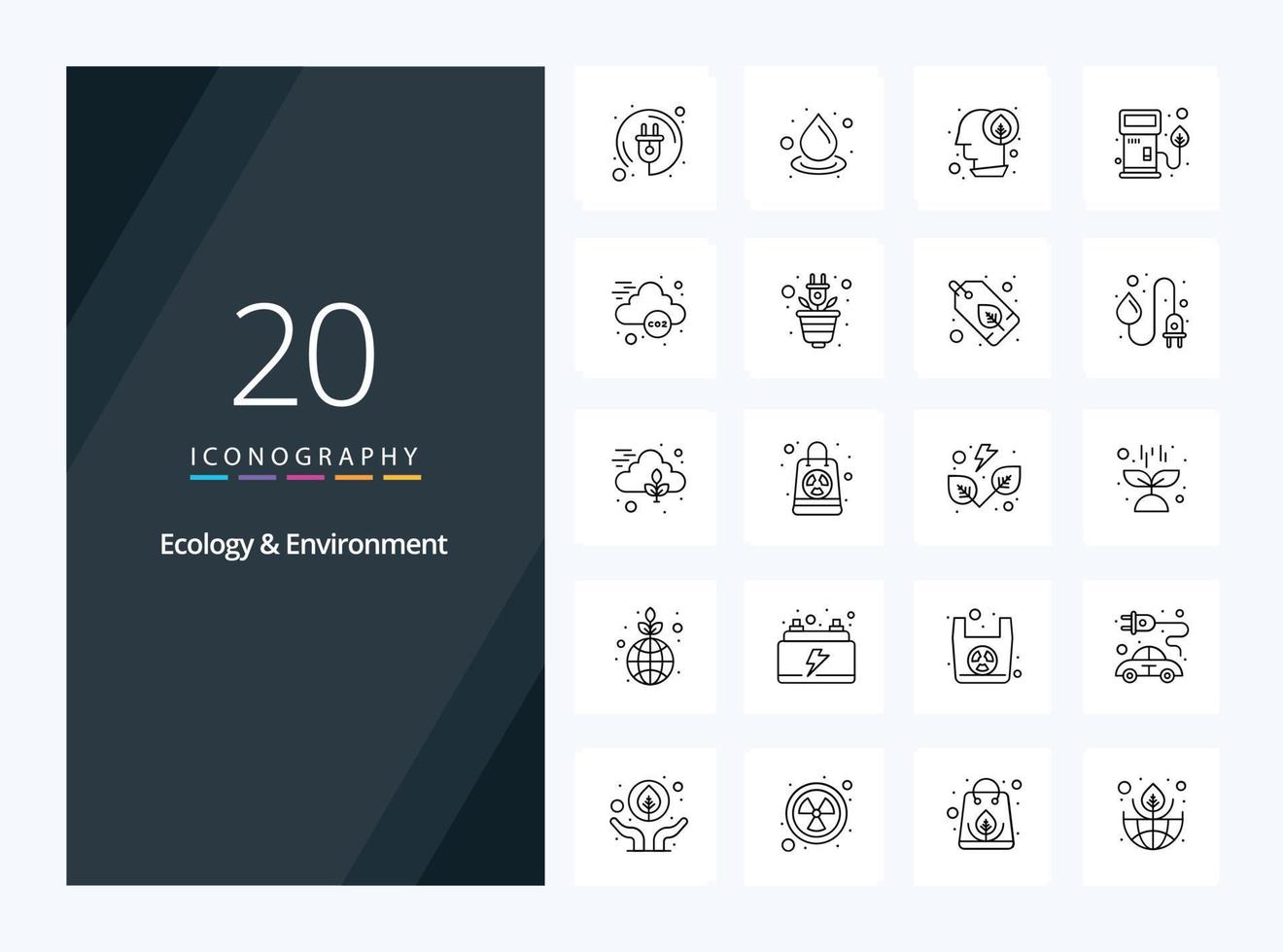 20 icône de contour d'écologie et d'environnement pour la présentation vecteur