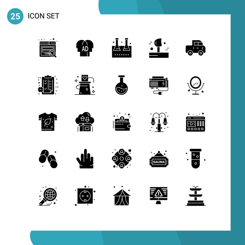 ensemble de 25 glyphes solides vectoriels sur la grille pour jeep hiver flacon erlenmeyer vent soufflant des éléments de conception vectoriels modifiables vecteur