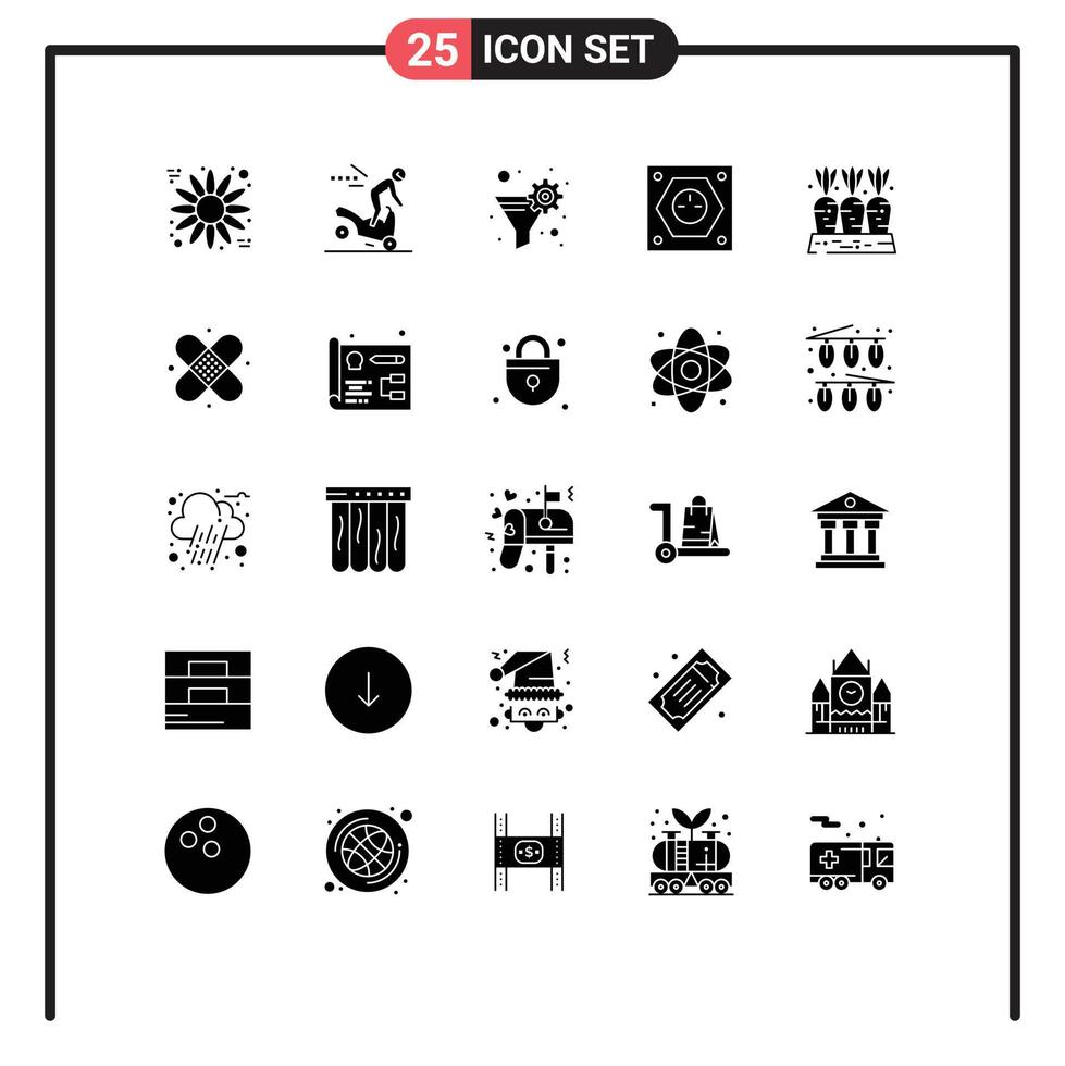 ensemble de 25 symboles d'icônes d'interface utilisateur modernes signes pour les éléments de conception vectoriels modifiables d'énergie de filtre de douille de carotte vecteur