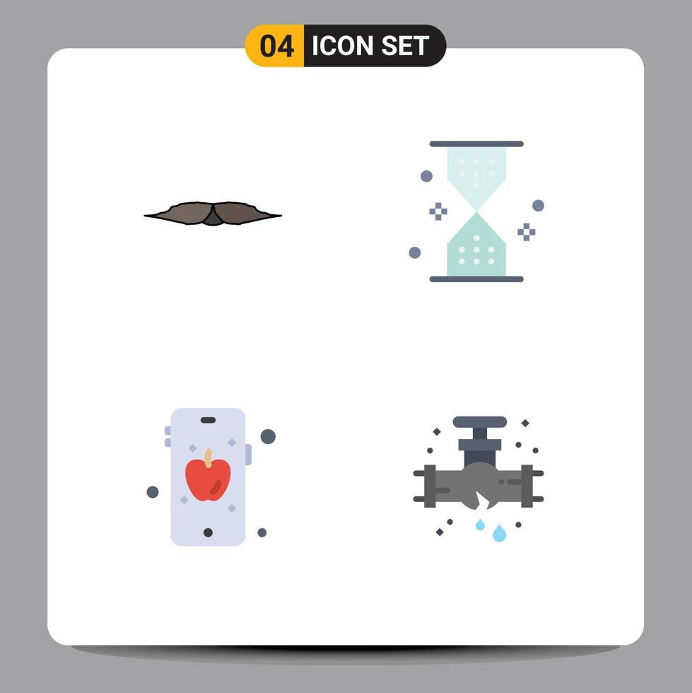ensemble de pictogrammes de 4 icônes plates simples de moustache attendre des éléments de conception vectoriels modifiables de pomme de sable mâle vecteur