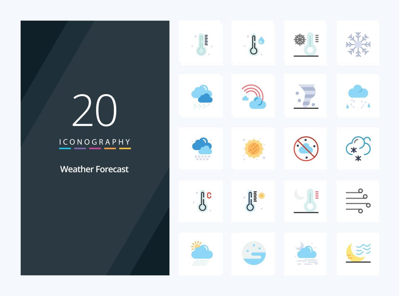 20 icône de couleur plate météo pour la présentation vecteur