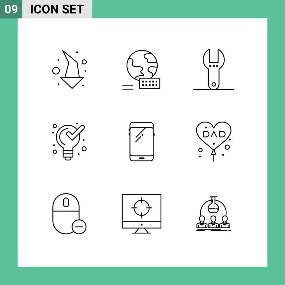 symboles d'icônes universels groupe de 9 contours modernes d'éléments de conception vectoriels modifiables de produit de clé de téléphone intelligent huawei vecteur