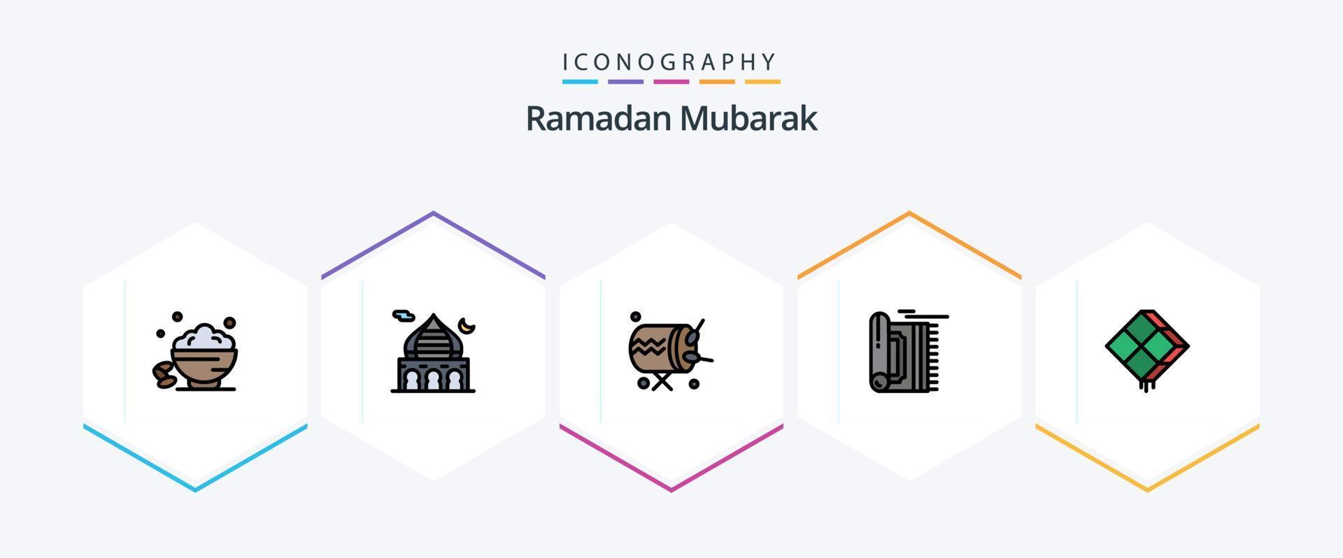 pack d'icônes ramadan 25 fillline, y compris prier. prier. lune. tapis. instrument vecteur
