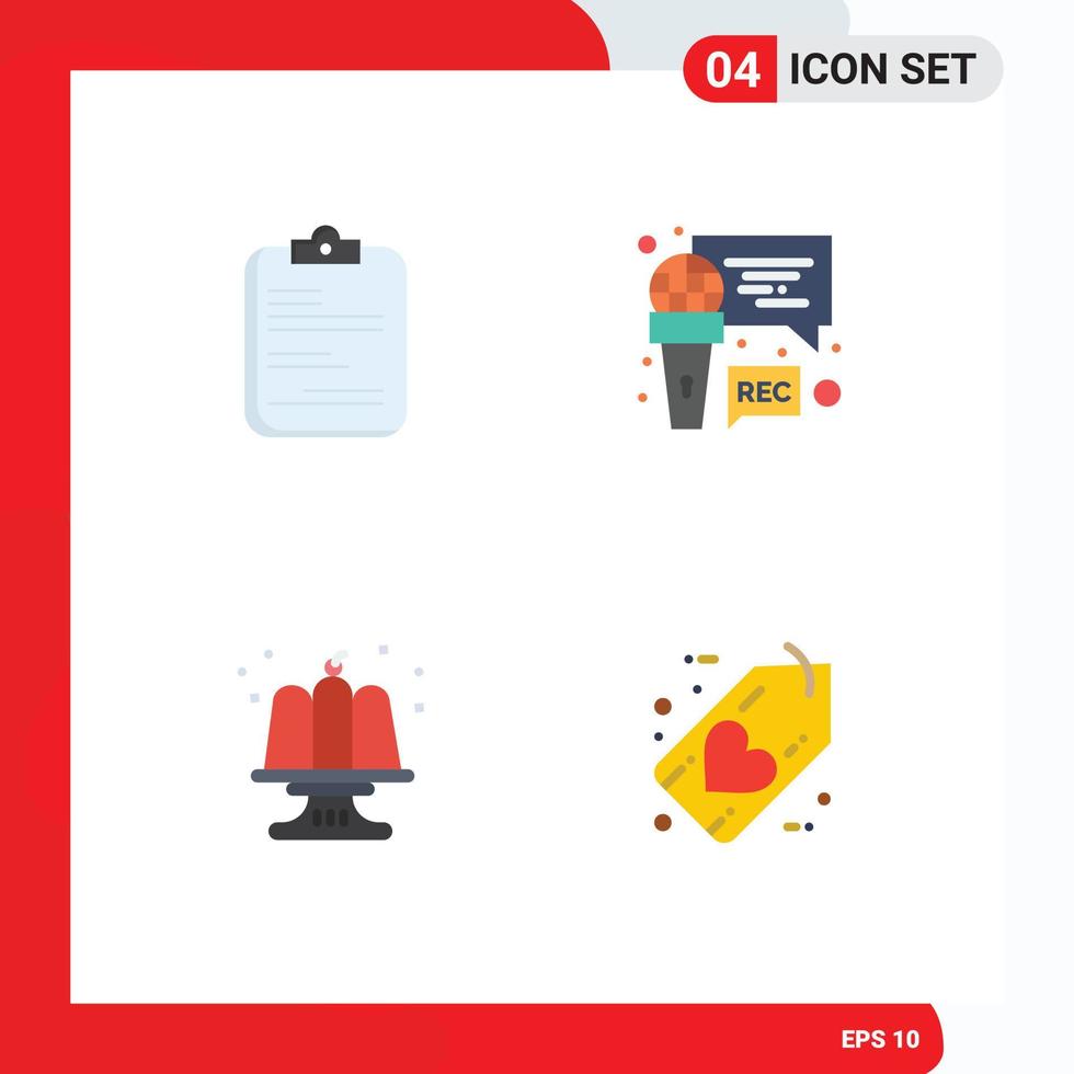 4 concept d'icône plate pour les sites Web mobiles et les applications rapport anniversaire liste de contrôle microphone alimentaire éléments de conception vectoriels modifiables vecteur