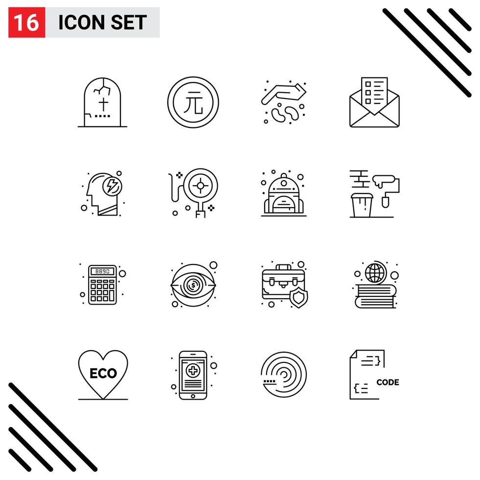 pack de 16 signes et symboles de contours modernes pour les supports d'impression Web tels que le chat entreprise finance croissance jardin éléments de conception vectoriels modifiables vecteur
