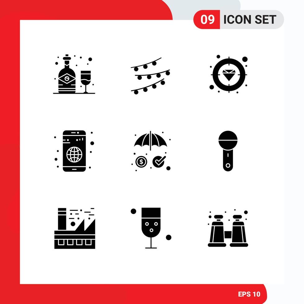 9 icônes créatives signes et symboles modernes d'assurance globe anniversaire application cible éléments de conception vectoriels modifiables vecteur
