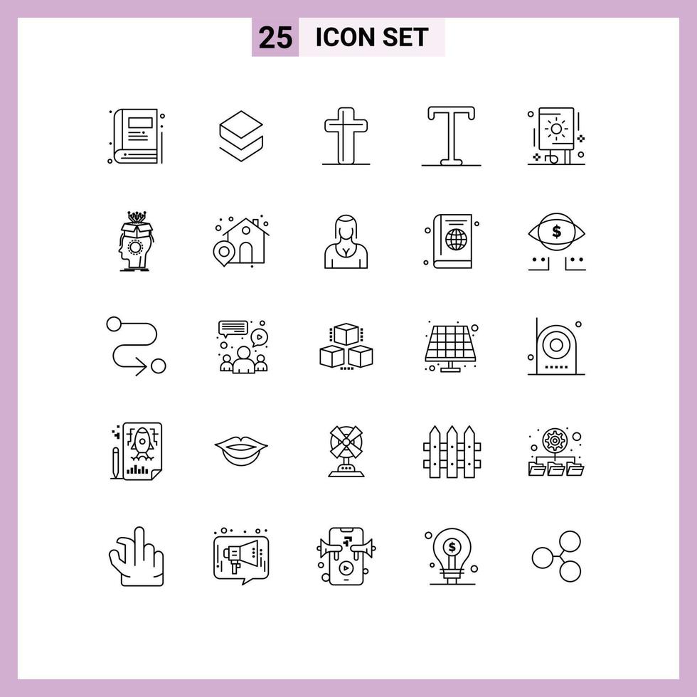 ligne d'interface mobile ensemble de 25 pictogrammes d'éléments de conception vectoriels modifiables semi-gras festival célébration chrétienne vecteur