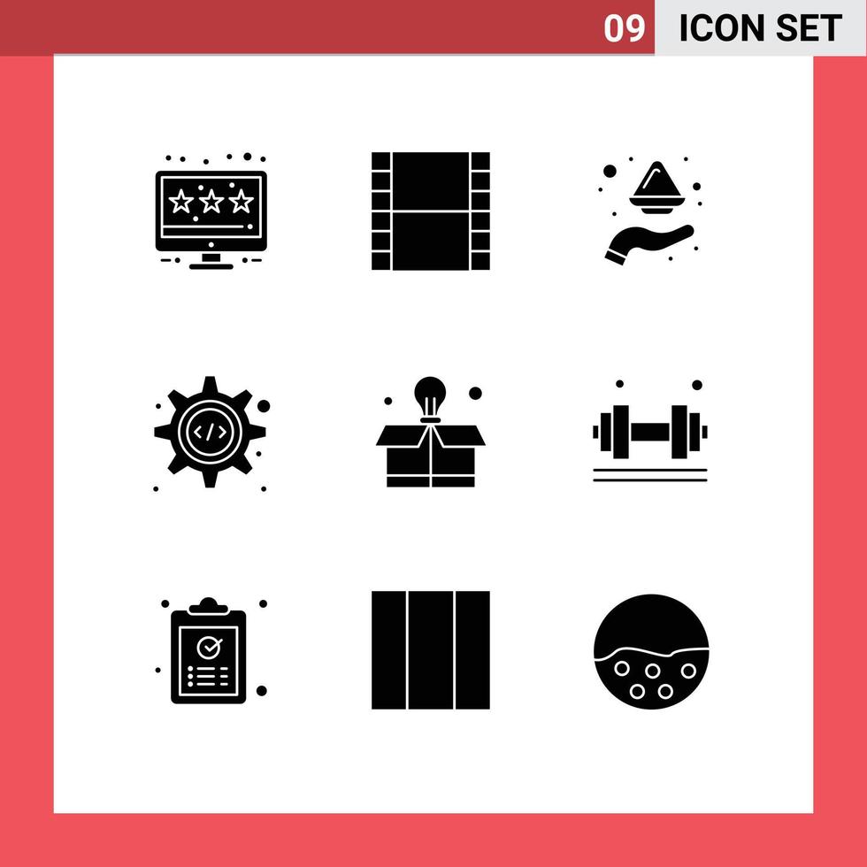 groupe de 9 signes et symboles de glyphes solides pour l'interface de programmation d'engrenages de plaque d'éducation de boîte éléments de conception vectoriels modifiables vecteur