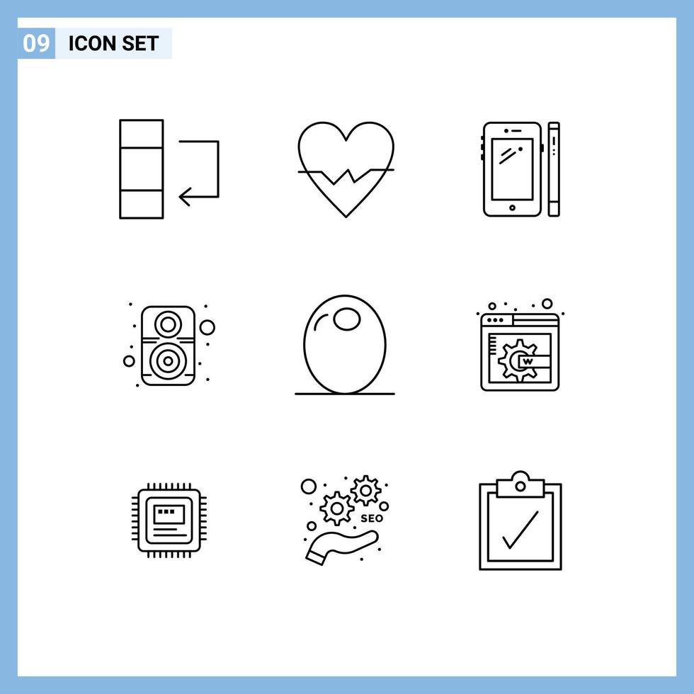 pack d'icônes vectorielles stock de 9 signes et symboles de ligne pour les éléments de conception vectoriels modifiables par ordinateur de son de téléphone intelligent de haut-parleur de nourriture vecteur